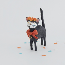 Load image into Gallery viewer, One last front view of a spun cotton, Day of the Dead black cat. Pic 9 of 9.