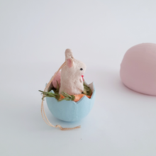 Load image into Gallery viewer, An opposite side view of a vintage style, spun cotton bunny ornament. Pic 7 of 8.