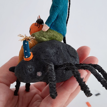 Load image into Gallery viewer, A close-up of a vintage syle, spun cotton spider's face. Pic 5 of 10.