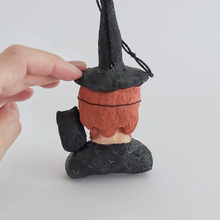 Cargar imagen en el visor de la galería, Back view of vintage style spun cotton witch girl ornament. Pic 7 of 9.