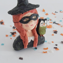 Cargar imagen en el visor de la galería, Close-up of vintage style spun cotton witch girl's face. Pic 4 of 9.