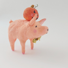 Load image into Gallery viewer, Side view of spun cotton pig sculpture. Photo 3