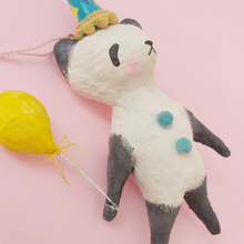 Load image into Gallery viewer, Close up of spun cotton panda from the side, showing yellow spun cotton balloon. Picture 4