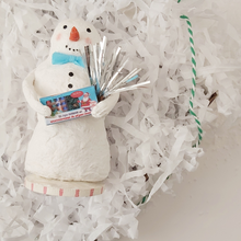 Load image into Gallery viewer, Snowman lying in box with white shredded paper and bakers twine. Photo 7 of 7.