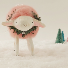 Load image into Gallery viewer, Front view of felted and spun cotton sheep face. pic 5 of 7