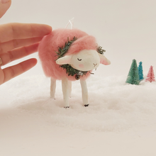 Load image into Gallery viewer, Size comparison of pink sheep next to hand. pic 2 of 7