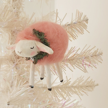 Load image into Gallery viewer, pink felted and spun cotton sheep, dangling on Christmas tree. pic 6 of 7