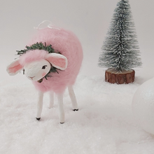 Cargar imagen en el visor de la galería, Pink needle felted and spun cotton sheep ornament. Pic 1 of 6.