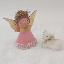 Load image into Gallery viewer, Spun cotton angel standing next to lamb prop. Photo 2 of 10.