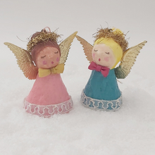 Load image into Gallery viewer, Two spun cotton angels, standing next to each other. Photo 8 of 10.