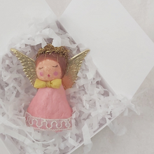 Load image into Gallery viewer, Spun cotton angel laying in white gift box with white shredded tissue paper. Photo 10 of 10.