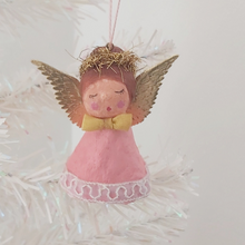 Load image into Gallery viewer, Spun cotton angel, dangling from Christmas tree. Photo 1 of 10.