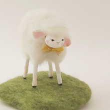 Load image into Gallery viewer, Needle felted white sheep standing on green felted grass.  Pic 1 of 5.