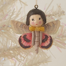 Load image into Gallery viewer, Spun cotton butterfly girl, dangling from tree. Pic 1 of 8.