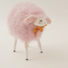 Load image into Gallery viewer, Another view of needle felted cotton candy pink felted sheep. Pic 7 of 8.