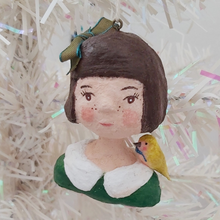 Load image into Gallery viewer, Spun cotton girl with bird on her shoulder. Pic 1 of 11.