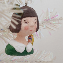 Load image into Gallery viewer, Close view of spun cotton girl, hanging on tree. Pic 3 of 11.