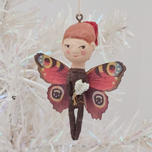 Load image into Gallery viewer, Spun cotton butterfly girl, dangling from tree. Pic 1 of 7.