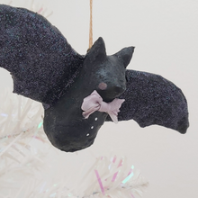 Load image into Gallery viewer, Another view of spun cotton bat hanging from tree. Pic 6 of 6.
