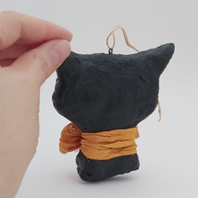 Cargar imagen en el visor de la galería, Back view of spun cotton black cat ornament. Pic 6 of 6.