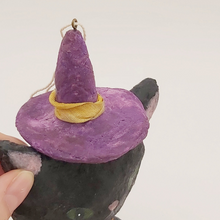 Load image into Gallery viewer, Closer view of purple spun cotton witch hat. Pic 4 of 7.