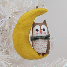 Load image into Gallery viewer, Spun Cotton Owl on Moon Ornament
