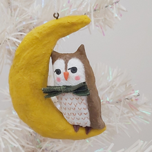 Load image into Gallery viewer, Spun Cotton Owl on Moon Ornament