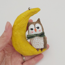 Load image into Gallery viewer, Spun Cotton Owl on Moon Ornament