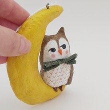 Load image into Gallery viewer, Spun Cotton Owl on Moon Ornament