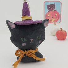 Load image into Gallery viewer, Vintage Inspired Black Witch Cat Ornament