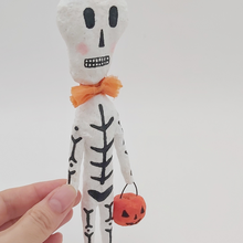 Load image into Gallery viewer, Close up of spun cotton skeleton ornament. Pic 3 of 5.