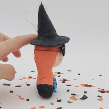 Load image into Gallery viewer, Side view of spun cotton witch ornament. Pic 5 of 5.