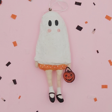 Load image into Gallery viewer, Vintage Inspired Spun Cotton Ghost Girl Ornament