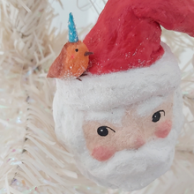 Load image into Gallery viewer, Vintage Inspired Spun Cotton Santa Ornament with Robin
