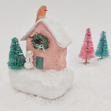 Load image into Gallery viewer, Spun Cotton Pink House Sculpture. Pic 1 of 7.