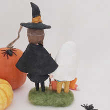 Cargar imagen en el visor de la galería, Back view of spun cotton witch and ghost sculpture. Pic 7 of 7.