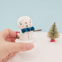 Load image into Gallery viewer, spun cotton snowman, held in hand for size comparison. Pic 2 of 6.