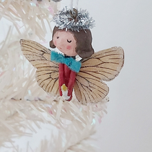 Load image into Gallery viewer, Closer view of spun cotton butterfly angel ornament. Pic 3 of 6