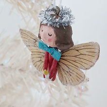 Load image into Gallery viewer, Another close view of spun cotton Christmas butterfly angel. Pic 5 of 6