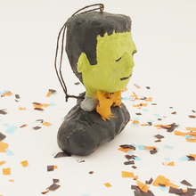 Cargar imagen en el visor de la galería, Side view of spun cotton Frankenstein ornament. Pic 7 of 9.