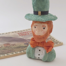 Load image into Gallery viewer, A close-up of vintage style spun cotton leprechaun ornament. Pic 1 of 7.