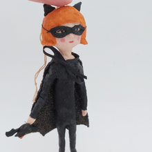 Load image into Gallery viewer, Front view of spun cotton bat girl ornament. Pic 6 of 9.