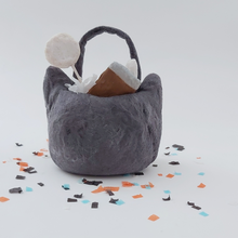 Load image into Gallery viewer, Back view of spun cotton Halloween cat bucket. Pic 5 of 5.