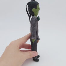 Load image into Gallery viewer, Opposite side view of spun cotton Frankenstein ornament. Pic 7 of 8.