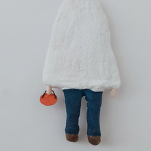 Load image into Gallery viewer, Back view of spun cotton ghost boy ornament. Pic 5 of 6.