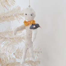 Load image into Gallery viewer, Spun cotton mummy and mouse ornament, hanging on white tree. Pic 2 of 8.