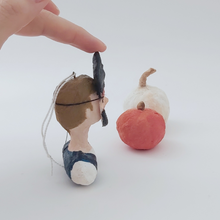 Load image into Gallery viewer, Spun cotton pirate boy ornament, right side view. Pic 6 of 7.