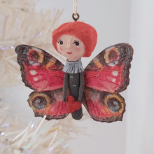 Load image into Gallery viewer, spun cotton valentine butterfly girl, hanging from tree. Pic 1 of 4.