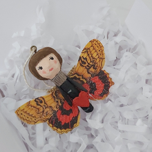 Load image into Gallery viewer, Spun cotton Valentine's Day butterfly girl, laying in white gift box with white tissue shredding. Pic 4 of 4.