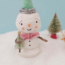 Load image into Gallery viewer, Another closer view of spun cotton vintage style snowman. Picture 5 of 6.